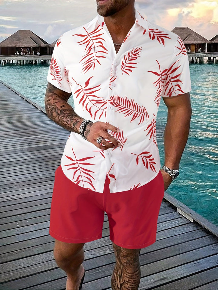 Tropical beach set for men with breathable fabric and relaxed fit, ideal for summer days and seaside adventures.