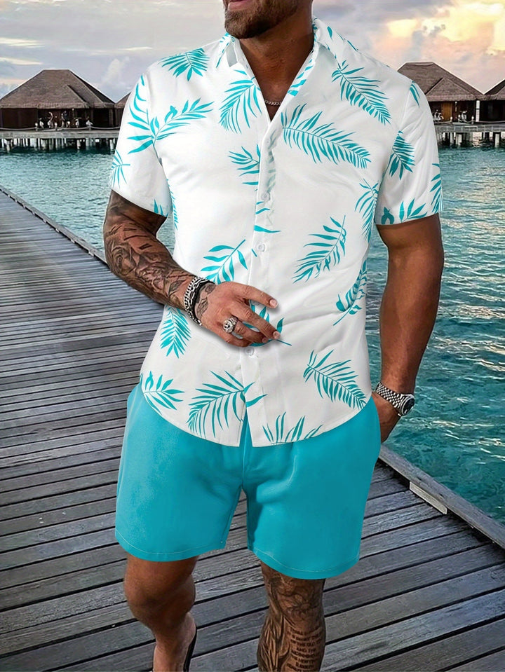 Tropical beach set for men with breathable fabric and relaxed fit, ideal for summer days and seaside adventures.