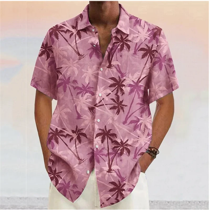 Tropical trees summer shirt for men, featuring breathable fabric, lightweight design, and a vibrant tropical print.