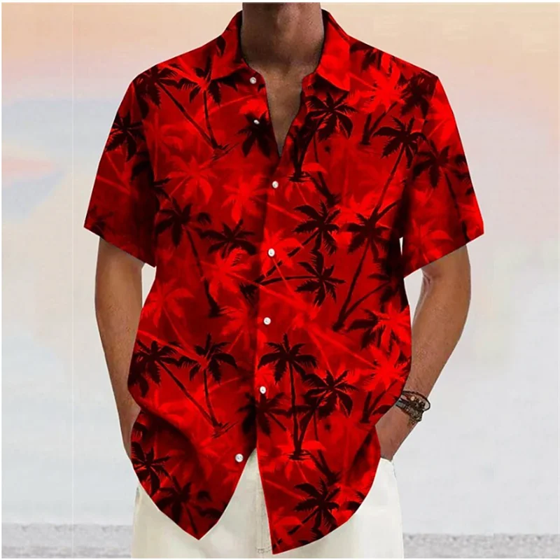 Tropical trees summer shirt for men, featuring breathable fabric, lightweight design, and a vibrant tropical print.