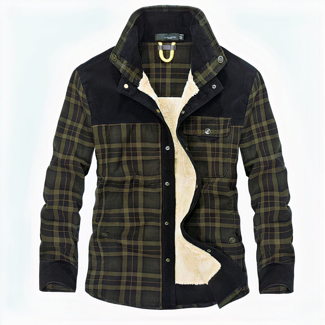 Warm flannel plaid autumn jacket with lightweight insulation and a timeless design, perfect for cool autumn days.