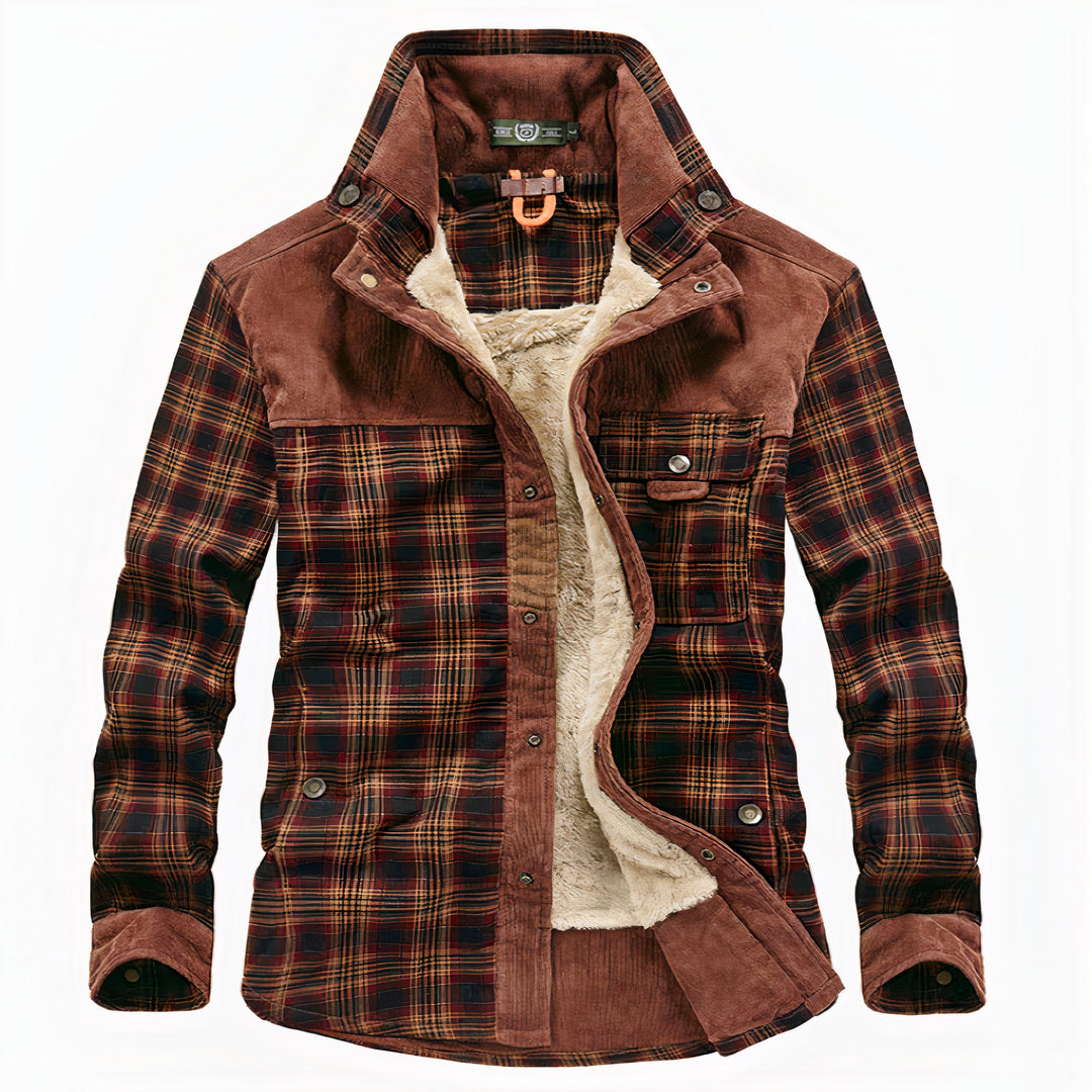 Warm flannel plaid autumn jacket with lightweight insulation and a timeless design, perfect for cool autumn days.