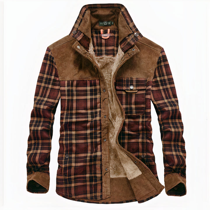 Warm flannel plaid autumn jacket with lightweight insulation and a timeless design, perfect for cool autumn days.