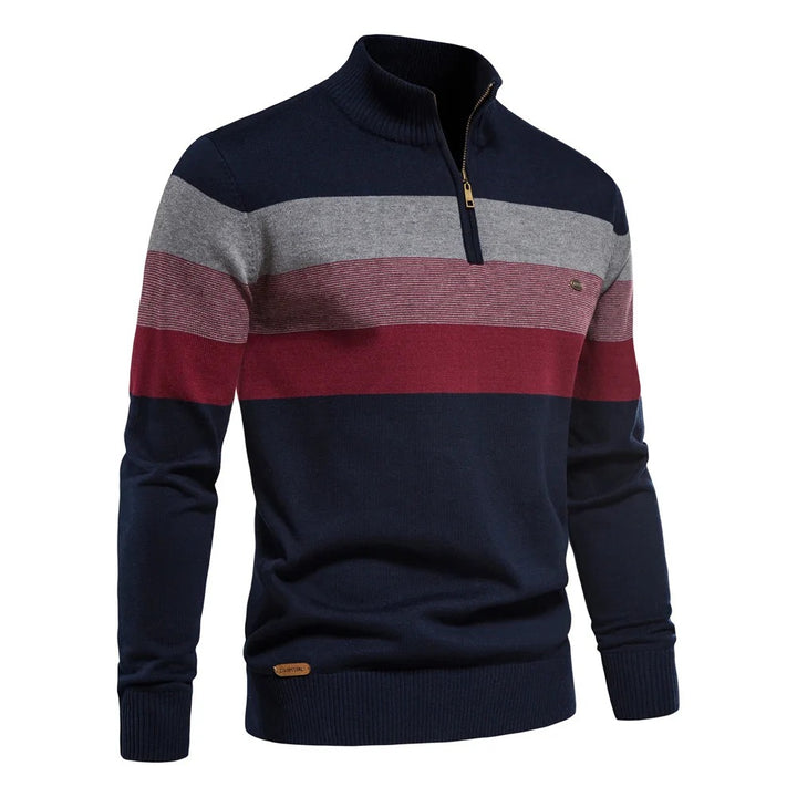 Warm half-zip sweater for men, featuring breathable warmth and soft, high-quality fabric, perfect for layering on cooler summer days.