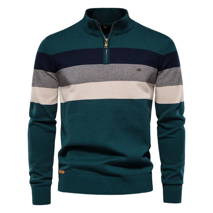 Warm half-zip sweater for men, featuring breathable warmth and soft, high-quality fabric, perfect for layering on cooler summer days.