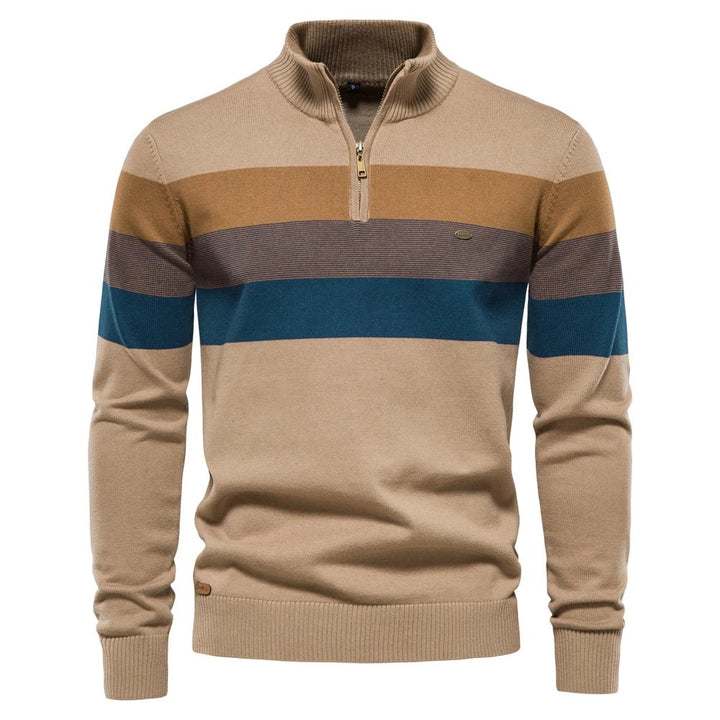 Warm half-zip sweater for men, featuring breathable warmth and soft, high-quality fabric, perfect for layering on cooler summer days.