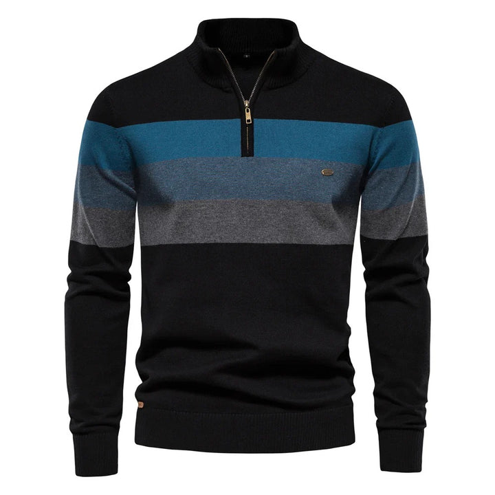 Warm half-zip sweater for men, featuring breathable warmth and soft, high-quality fabric, perfect for layering on cooler summer days.