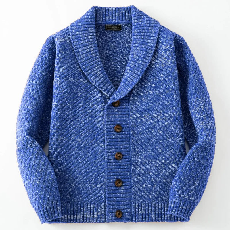 Warm men's autumn cardigan with a soft, insulating fabric, perfect for layering in chilly weather.