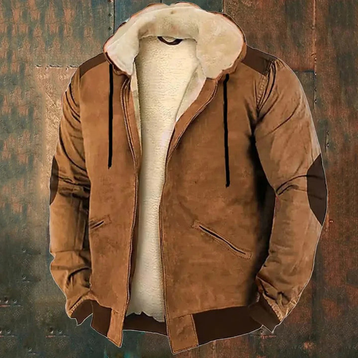 Men's warm plush hooded jacket, designed for comfort, warmth, and stylish autumn wear.